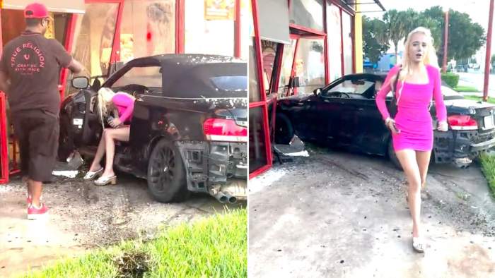 VIDEO: “BARBIE” ESTAMPÓ SU AUTO CONTRA UN RESTAURANTE Y SE DIO A LA FUGA